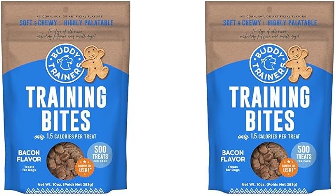 Buddy Biscuits Trainers 10 oz. Pouch of Training Bites Soft & Chewy Dog Treats Made with Bacon Flavor (Pack of 2)