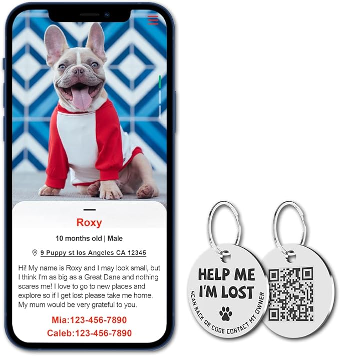 MYLUCKYTAG Stainless Steel QR Code Pet ID Tags Cat Tags - Pet Online Profile - Scan QR Receive Instant Pet Location Alert Email