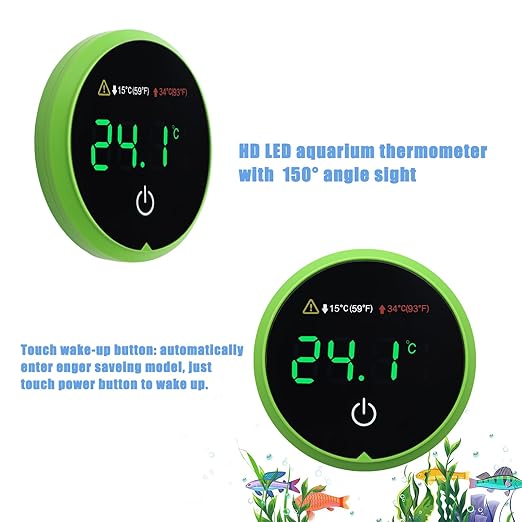 Fish Tank Digital Thermometer Digital Aquarium Thermometer LED Display Stick-on Fish Tank Thermometer Default HI/LO Alarm Cordless Tank Temperature Sensor with LED Touch Screen