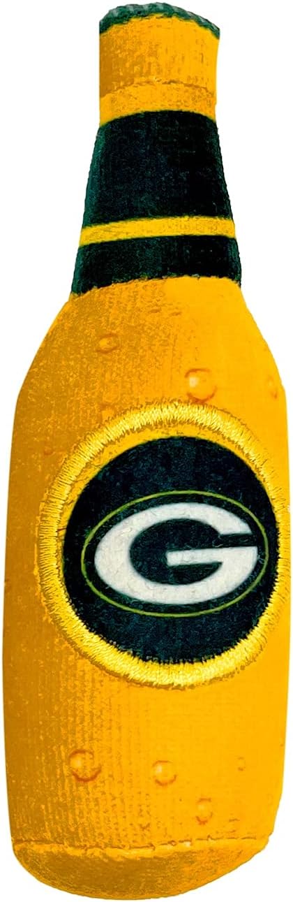 BEST PLUSH CAT TOY - NFL GREEN BAY PACKERS Complete Set of 3 piece Cat Toys filled with Fresh Catnip. Includes: 1 Helmet Cat Toy, 1 Football Cat Toy with Feathers & 1 Beer Bottle. Beautiful Team LOGOS