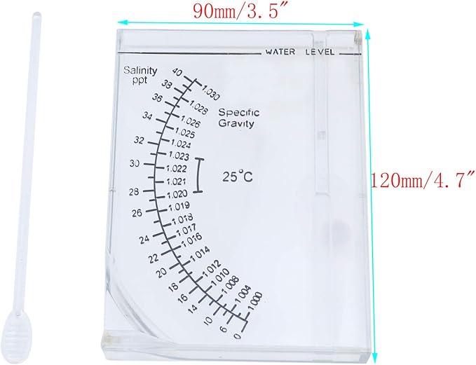 Semetall Salinity Tester Transparent Acrylic Aquarium Sea Hydrometer Salinity Meter Salinity Specific Gravity Test for Fish Tank Pond Water Saltwater Freshwater