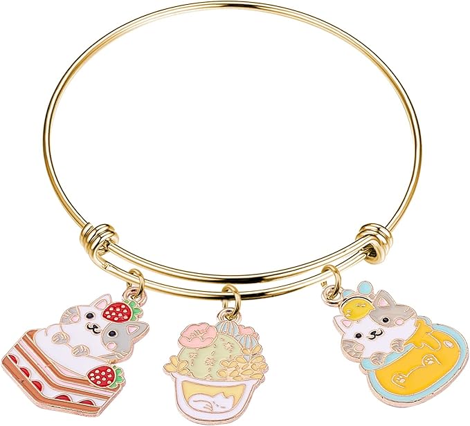 KitBeads 20pcs Mixed Styles Cat Charms Cute Enamel Cake Charms Alloy Animal Cartoon Cat Tropical Cactus Charms for Jewelry Making Bracelets Necklace