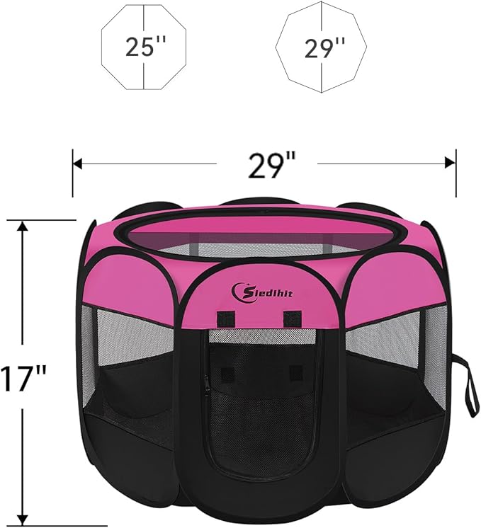 Dog Playpen, Puppy Pet Playpen Indoor for Small Dogs, Dog Tent Crates Cage Indoor/Outdoor, Portable Pop Up Dog Kennel Playpen with Carrying Case for Dogs/Cats/Rabbits, Removable Zipper Top, Hot Pink