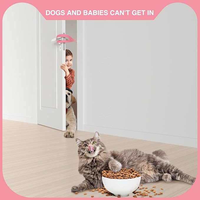 Cat Door Holder Latch Larger Adjustable Cat Door Alternative Fast Latch Strap Let Cats in and Keeps Dogs Out of Litter & Food and Safe Baby Proof No Measuring Easy to Install 3 Pcs Pink