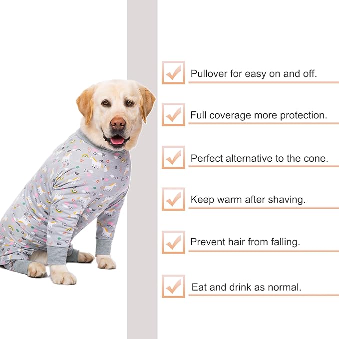 Recovery Suit for Large Medium Dogs After Surgery, Soft Breathable Anti Licking Dog Onesie E-Collar & Cone Alternative, Pet Bodysuit for Preventing Hair Loss Full Cover Wound(6XL, Grey Pony)