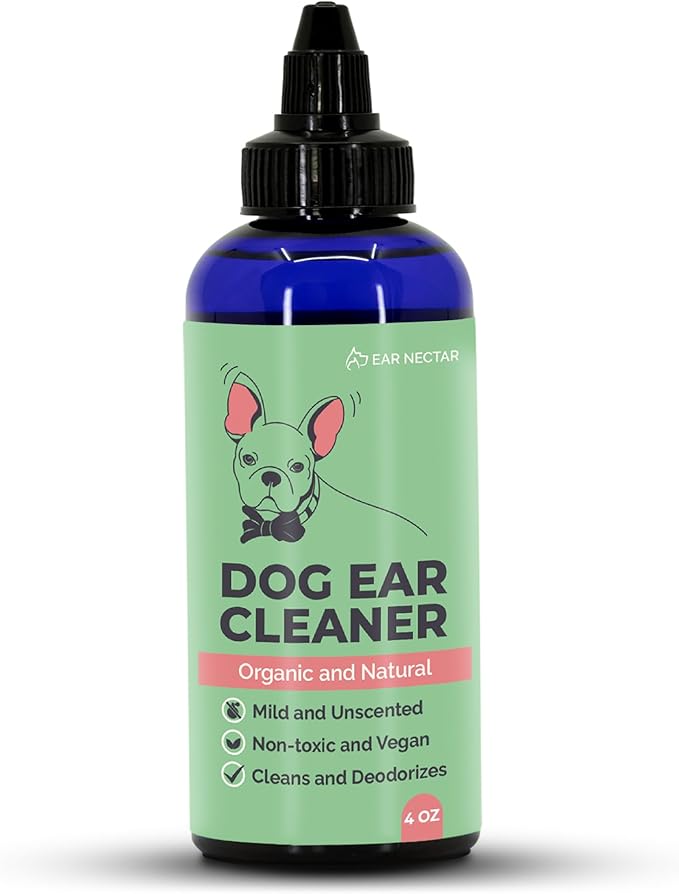 Dog Ear Cleaner Solution - Organic & Natural Ear Cleaning Drops with Aloe, Vitamin E, Coconut Oil & Witch Hazel for Cats and Dogs - Pet Ear Wash, Rinse & Cleanser to Relieve Itchy Ears