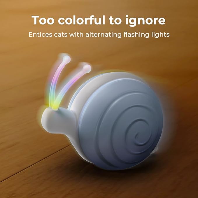 Cheerble Interactive Cat Toy for Indoor Cats, Wicked Snail, [2024 Upgraded] Kitten Toys, Automatic Cat Toy with LED Lights, DC Rechargeable Moving Cat Toy, Smart Sensing Electric Cat Toy (Blue)