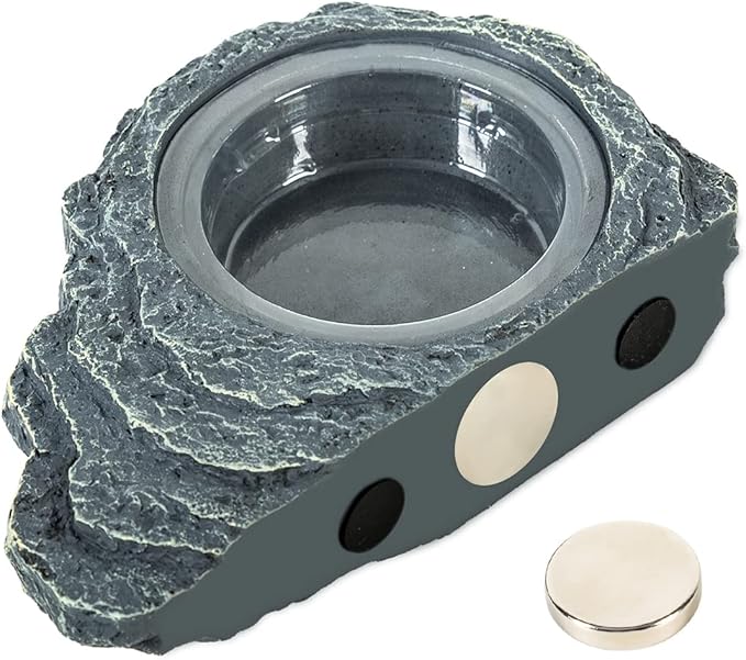 REPTIZOO Reptile Magnetic Feeder Ledge, Single Bowl Reptile Food Dish with 3PCS Feeding Cups Food Water Feeder for Crested Gecko Lizard Chameleon Pets