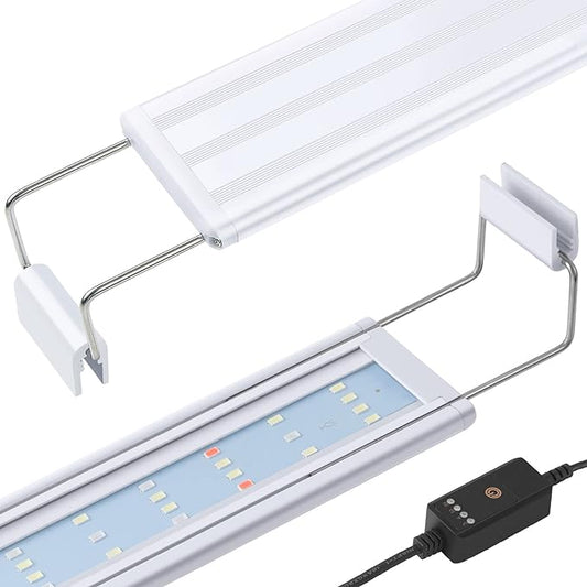 HITOP Full Spectrum LED Aquarium Light – 12” 16” 24” 32” Classic Fish Tank Light with RGB LEDs, with Timer and Stable Extendable Brackets (12-20in)