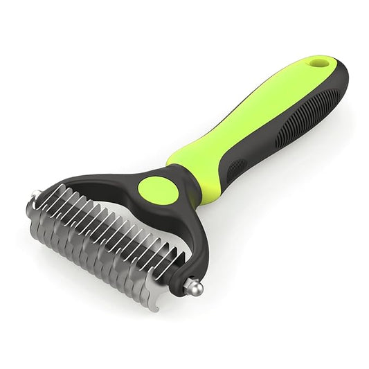 Pet Hair Removal Tool, Dematting and Deshedding Brush for Dogs and Cats, Double Sided Pet Grooming Brush Hair Shedding Comb (Green)