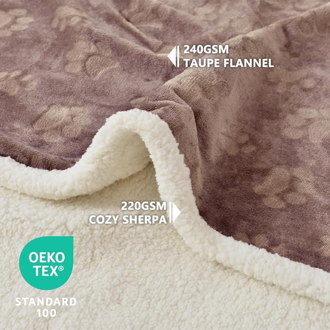 Qeils Dog Blankets for Large Dogs - Waterproof Cat Blanket Washable - Sherpa Fleece Puppy Blanket, Soft Plush Reversible Throw Protector for Bed Couch Car Sofa, 60"X80", Taupe