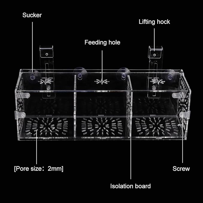 Fish Breeding Box, Acrylic Transparent Fish Breeding Isolation Box Aquarium Hatchery Incubator Holder Fish Separation Breeder Box, with Hook and Sucker Design (30CM*10CM*10CM)