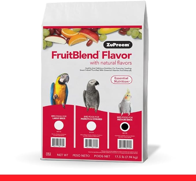 ZuPreem FruitBlend Flavor Pellets Bird Food for Parrots and Conures, 17.5 lb - Daily Blend Made in USA for Caiques, African Greys, Senegals, Amazons, Eclectus, Small Cockatoos