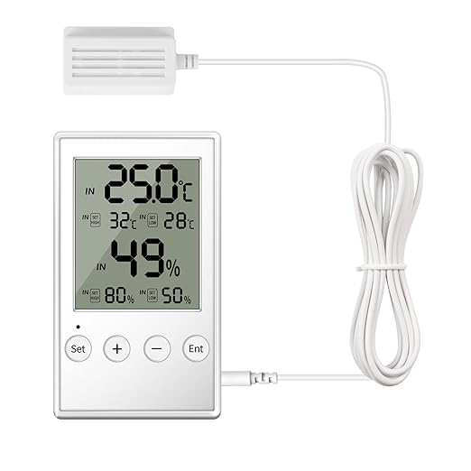 Reptile Terrarium Hygrometer Thermometer with in/Out Temperature Humidity Alarm, Digital Thermometer and Humidity Gauge with Probe for Reptile Tanks Humidor Incubator Greenhouse (AL5-1PC)