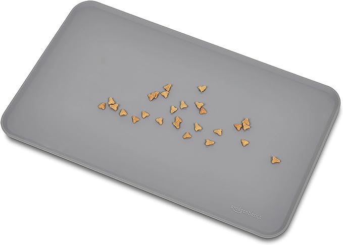 Amazon Basics Waterproof Anti-Slip Silicone Pet Food and Water Bowl Mat, Solid, 18.5 x 11.5 Inches, Gray - Pack of 2