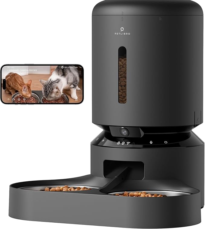 PETLIBRO Automatic Cat Feeder with Camera for Two Cats, 1080P HD Video with Night Vision, 5G WiFi Pet Feeder with 2-Way Audio for Cat & Dog, Low Food & Motion & Sound Alerts, Dual Tray, Black 5L