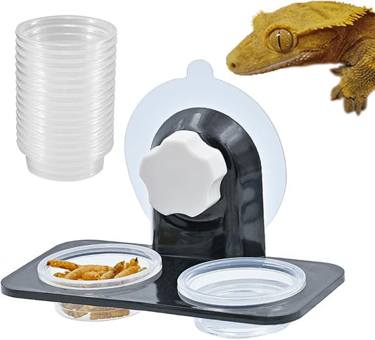 Crested Gecko Feeding Ledge [Non-Suction Cup], with 30 pcs 0.5oz Food Cups, Reptile Food Bowls and Water Dish for Lizard Or Other Small Pet Amphibian Feeder Ledge Accessories Supplies