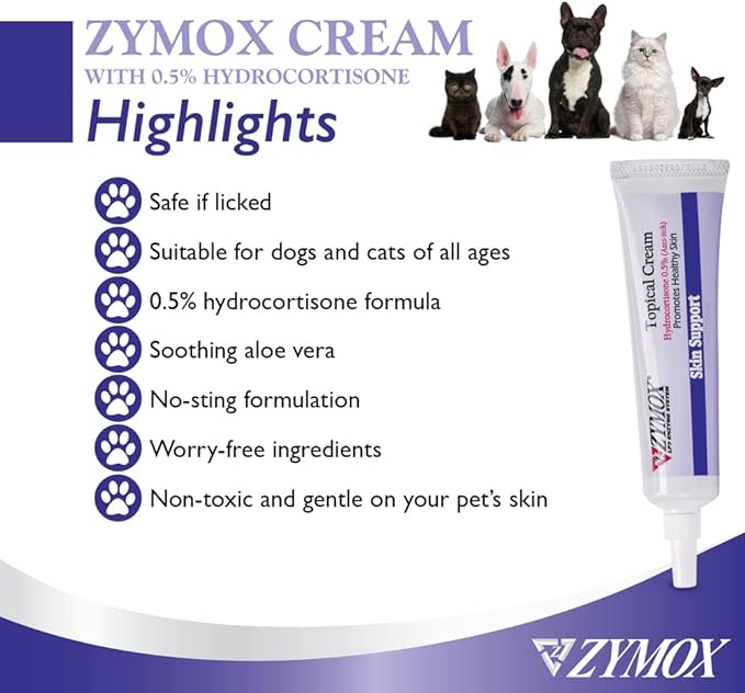 Zymox Topical Cream with 0.5% Hydrocortisone for Dogs and Cats, 1oz