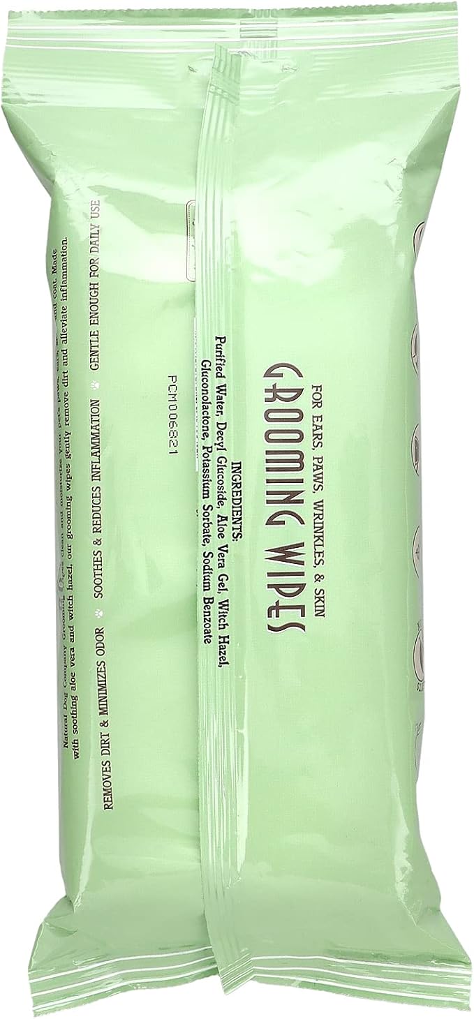 Natural Dog Company Grooming Wipes with Aloe Vera, Cleanses, Soothes, & Deodorizes, Fragrance Free, Hypoallergenic, Biodegradable Wipes - Dog Wipes for Ear, Paws, Face and Butt Wipes (50 Wipes)