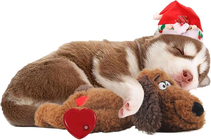 ALL FOR PAWS Dog Stuffed Animals with Heartbeat,Small Dog Toys for Dog Anxiety Relief,Puppy Behavioral Training Aid Toy Dog Stuff (48cm Brown Dog)