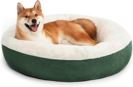 Love's cabin Round Donut Cat and Dog Cushion Bed, 30in Pet Bed for Medium or Large Dogs, Anti-Slip & Water-Resistant Bottom, Soft Durable Fabric Pet beds, Washable Calming Cat & Dog Bed Green