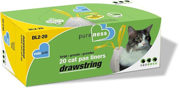 Van Ness Pets Drawstring Cat Litter Box Liners, Unscented, Large Size, 36” x 18”, 20 Count & Extra Large Drawstring Cat Litter Box Liners, 15 Count, DL7-15