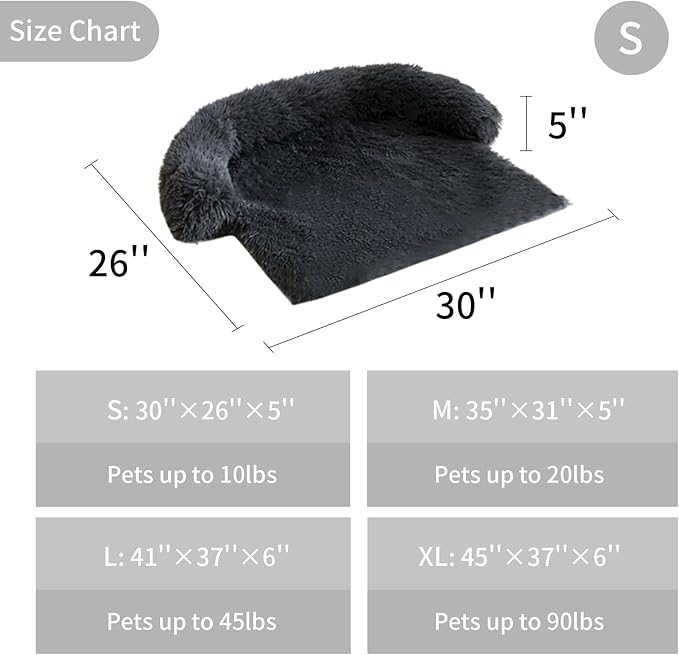 Dog Couch Bed Small Calming Dog Bed Dog Sofa Couch Beds for Small Dogs and Cats Fluffy Plush Dog Mats for Furniture Protector with Washable Cover (30x26x5, Gray)