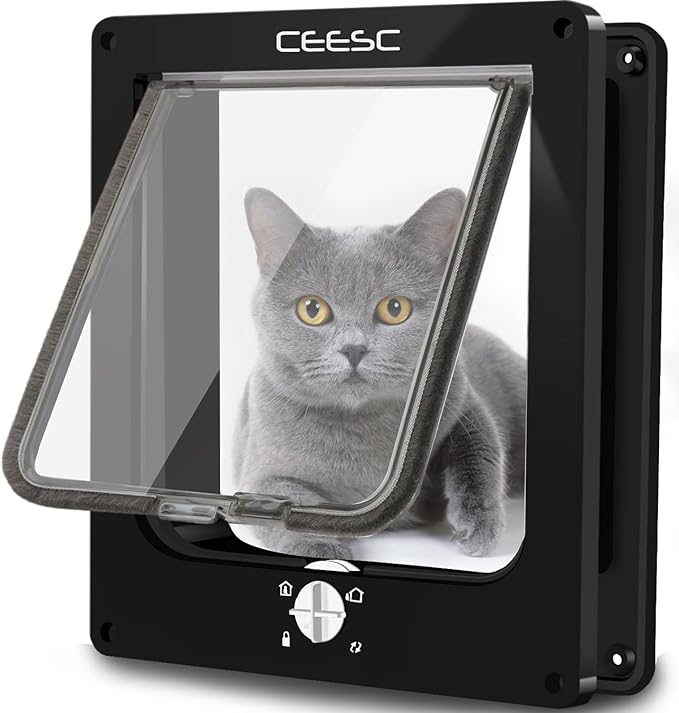 CEESC Large Cat Doors, Magnetic Pet Door with 4 - Way Rotary Lock for Cats, Kitties and Kittens, Upgraded Version (Large, Black)