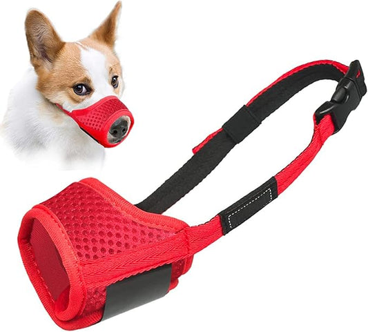 Dog Muzzle Anti Biting Barking and Chewing with Comfortable Mesh Soft Fabric and Adjustable Strap, Suitable for Small, Medium and Large Dogs(All Red,XS)