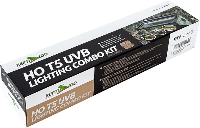 REPTI ZOO 8W Reptile T5 HO UVB Lighting Combo Kit, Light Fixture Reptile Terrarium Hood, with detachable curved reflector and 1pc Desert 10.0 UVB T5 Lamp, ETL certificated