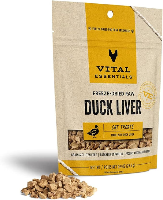 Vital Essentials Freeze Dried Raw Single Ingredient Cat Treats, Duck Liver, 0.9 oz