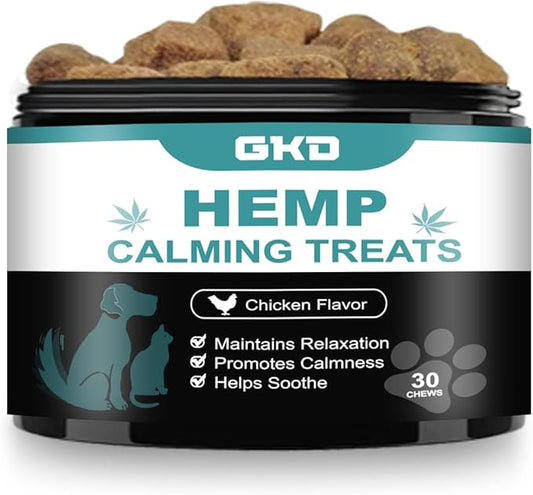 GKD Dog Calming Chews - Anxiety Relief Treats Hemp Bites Gummies for Dog, Firework Thunderstorm Relaxing Care Car Sickness Separation Ease, Dog Relaxer Doggie Hemp Relaxing Chews Pets Health Supplies