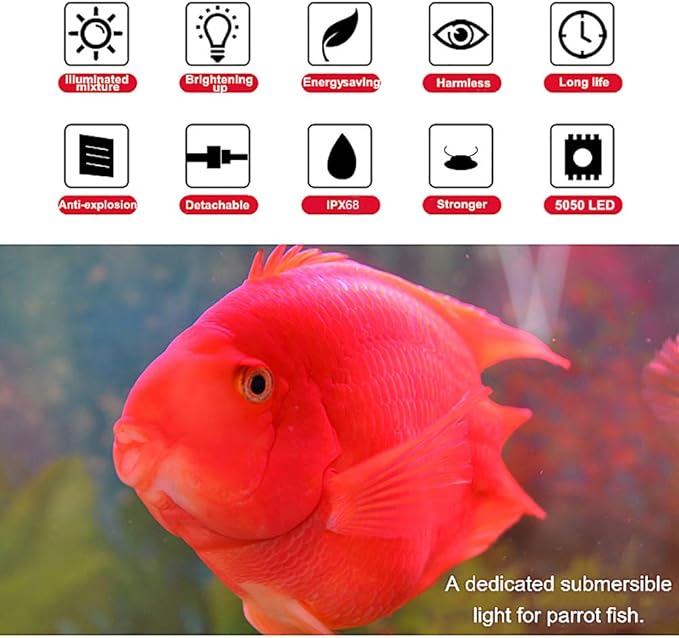 MQ 8 in Submersible LED Aquarium Light, 1.2W Color Changing Fish Tank Light with Remote Control, IP68 Crystal Glass 9 LEDs Lights Bar, for Fish Tank 10-15 inch