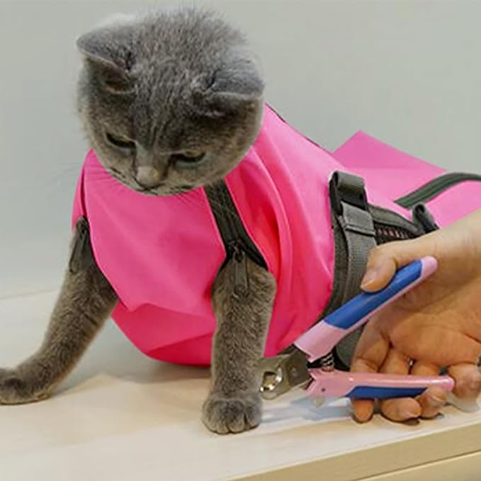 Cinf Cat Nail Clipping Cleaning Grooming Restraint Bag No Scratching Biting for Bathing Nail Trimming Injecting Examining(Rose Red)