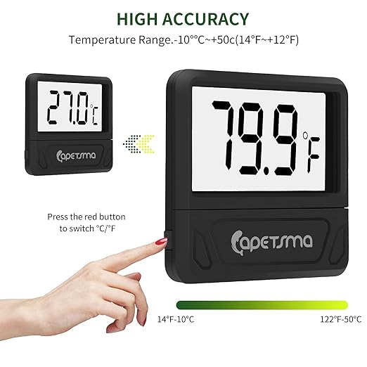 capetsma Aquarium Thermometer Digital Fish Tank Thermometer Accurate Reptile Thermometer Temperature Gauge with Large LCD Screen