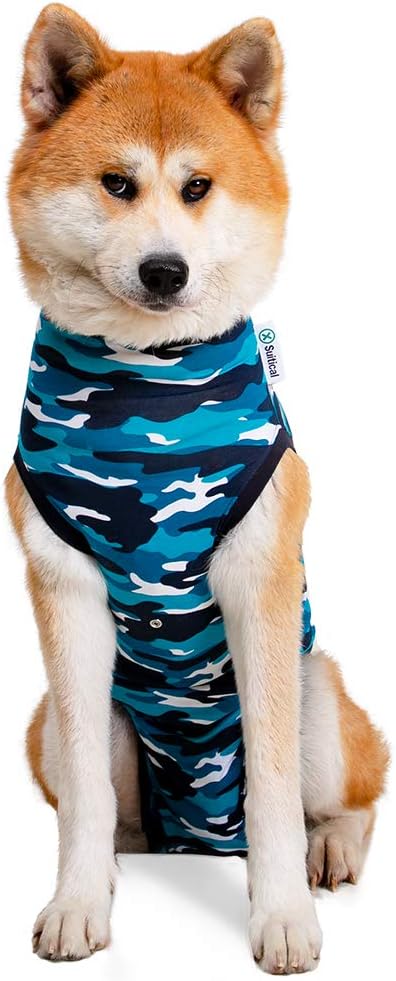 Suitical Recovery Suit for Dogs | Spay and Neutering Dog Surgery Recovery Suit for Male or Female | Soft Fabric for Skin Conditions | 2XL | Neck to Tail 31.5”-36.2” | Blue Camouflage