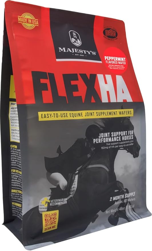 Majesty's Flex HA Wafers - Superior Performance Horse/Equine Joint Support Supplement - HA, Vitamin C, Yucca, Glucosamine (Peppermint, 60 Count)