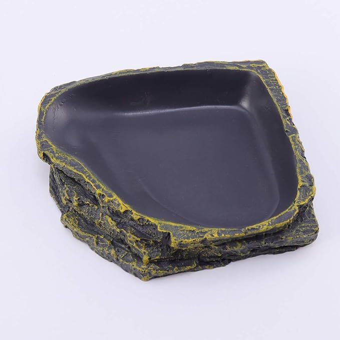 POPETPOP Reptile Food Dish Terrarium Water Bowl Food Feeding Plate Container Drinking Water Tray Resin for Snake Tortoise Frog