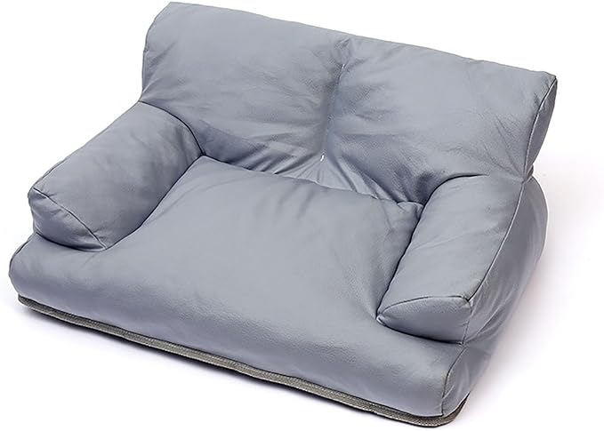 Pet Sofa Bed, Vintage Cat Puppy Faux Leather Couch with Non-Slip Bottom for Cats or Small Medium Dog Chair (Grey)