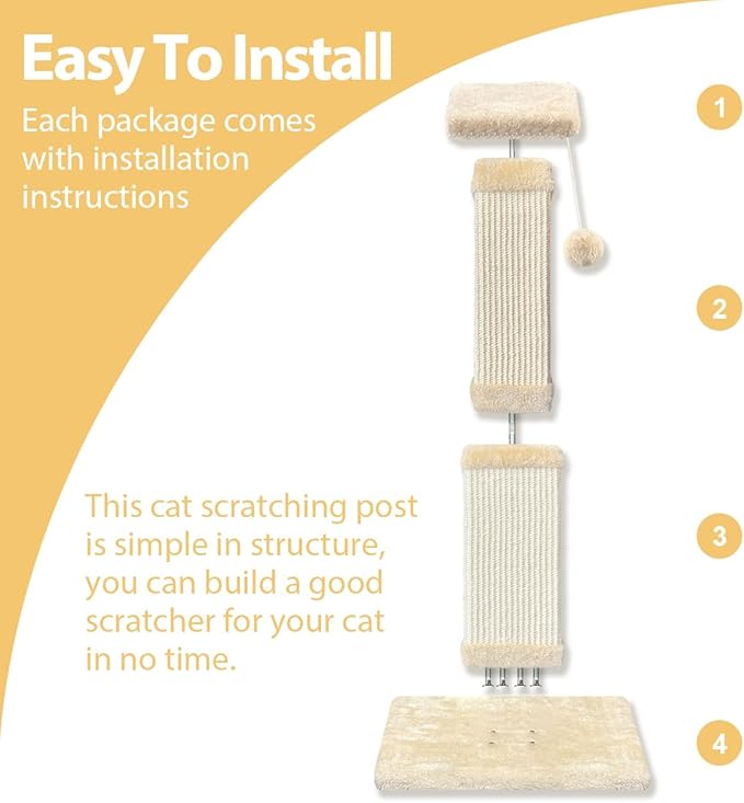 AGYM Cat Scratching Post, 32 Inch Cat Scratching Post for Large Cats, Scratching Posts for Indoor Cats Adults, Cat Scratch Post with Nature Sisal, Beige