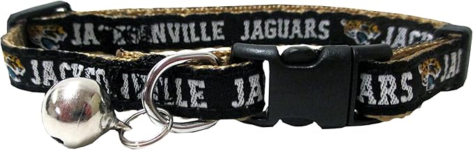 NFL CAT Collar Jacksonville Jaguars Satin Cat Collar Football Team Collar for Dogs & Cats. A Shiny & Colorful Cat Collar with Ringing Bell Pendant