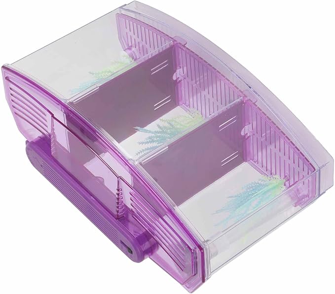 AYNEFY LED Acrylic Three Divisions Breeding Isolation Box for Small Fishes withLights and Grass ()