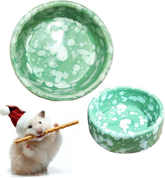 kathson 2 Pcs Hamster Food Bowl Guinea Pig Ceramic Water Bowl Small Animal Feeding Dish for Dwarf Hamster Gerbil Syrian Ferret Hedgehog Chinchilla Bunny (Green)…