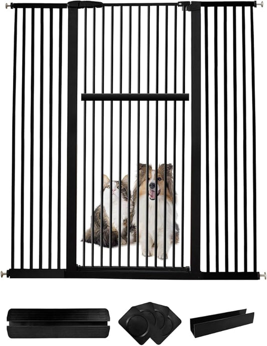 Extra Tall Pet Gate 55.12" High Pressure Mounted 55.12"-59.24" Extra Wide (9 Sizes) 1.37" Gap for Cat Dog Children Stairs Doorway Hallway No Drilling Auto-Close (55.12"-59.24", Black)