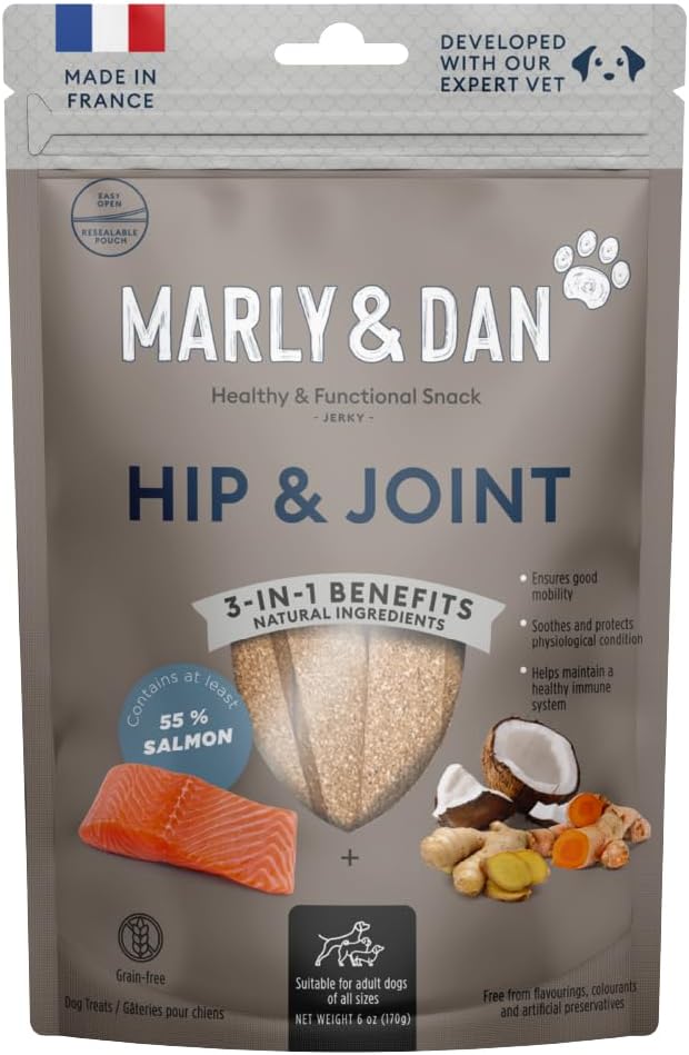 Marly & Dan Baked Salmon Jerky Snack Bar for Dogs w/Sweet Potato & Glucosamine - Treats Dogs Adore, Naturally Healthy & Functional Hip & Joint Recipe, Rich in Omega 3/6, 6 oz