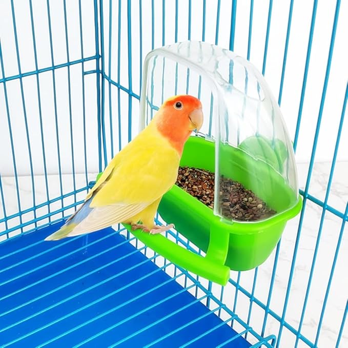 Bird Feeder Bird Cage Food Water Feeder Hanging Plastic Foods Feeding Box Parrot Cage Foods Container Cage Accessories (Green)