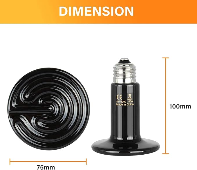 Simple Deluxe 50W Reptile Ceramic Heat Bulb No Light Emitting with 5.5 Inch 60W Dome Light Clamp Lamp Fixture and Digital Thermostat Controller, for Incubating Chicken & Amphibian Pet