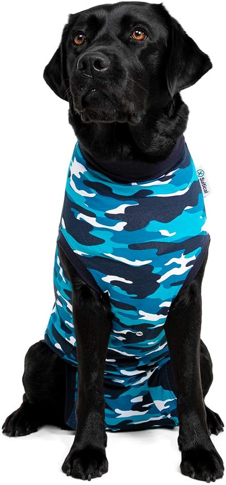 Suitical Recovery Suit for Dogs | Spay and Neutering Dog Surgery Recovery Suit for Male or Female | Soft Fabric for Skin Conditions | Large | Neck to Tail 26.4”-29.9” | Blue Camouflage