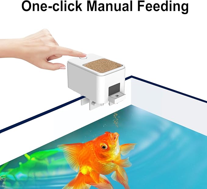 Bluetooth Fish Feeder Automatic Dispenser for Aquarium, Food Dispenser for Fish Tank with App Control, USB Powered for Small Fish Tank Pelleted Food, Electronic Feeders for Animals, White