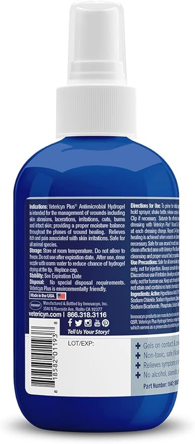 Vetericyn Plus Dog Wound Care Hydrogel Spray | Healing Aid and Wound Protectant, Sprayable Gel to Relieve Dog Itchy Skin, Safe for All Animals. 3 Ounces